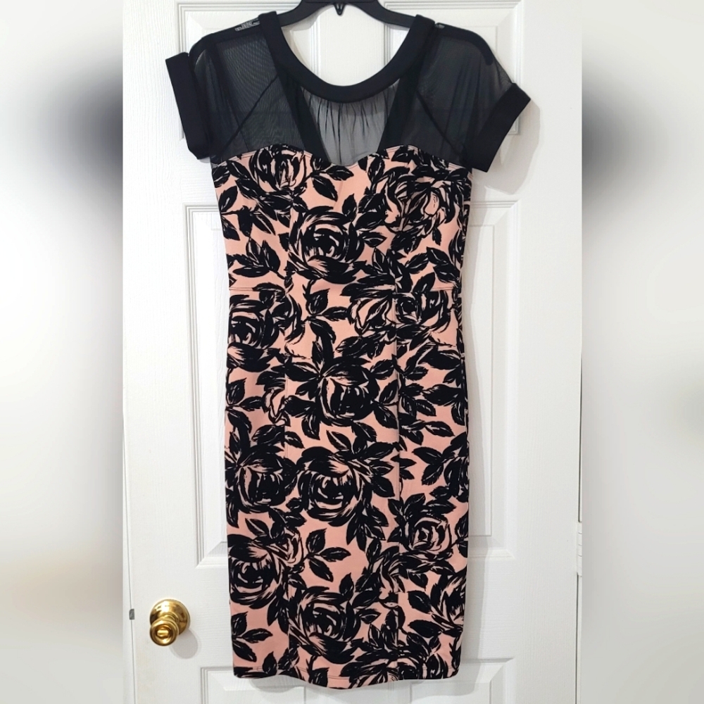 PINK BLACK VELVET FLORAL DRESS Sz 12